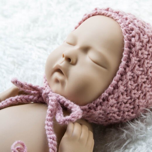 Różowa klasyczna czapeczka bonetka dla noworodka, podwójny ryż